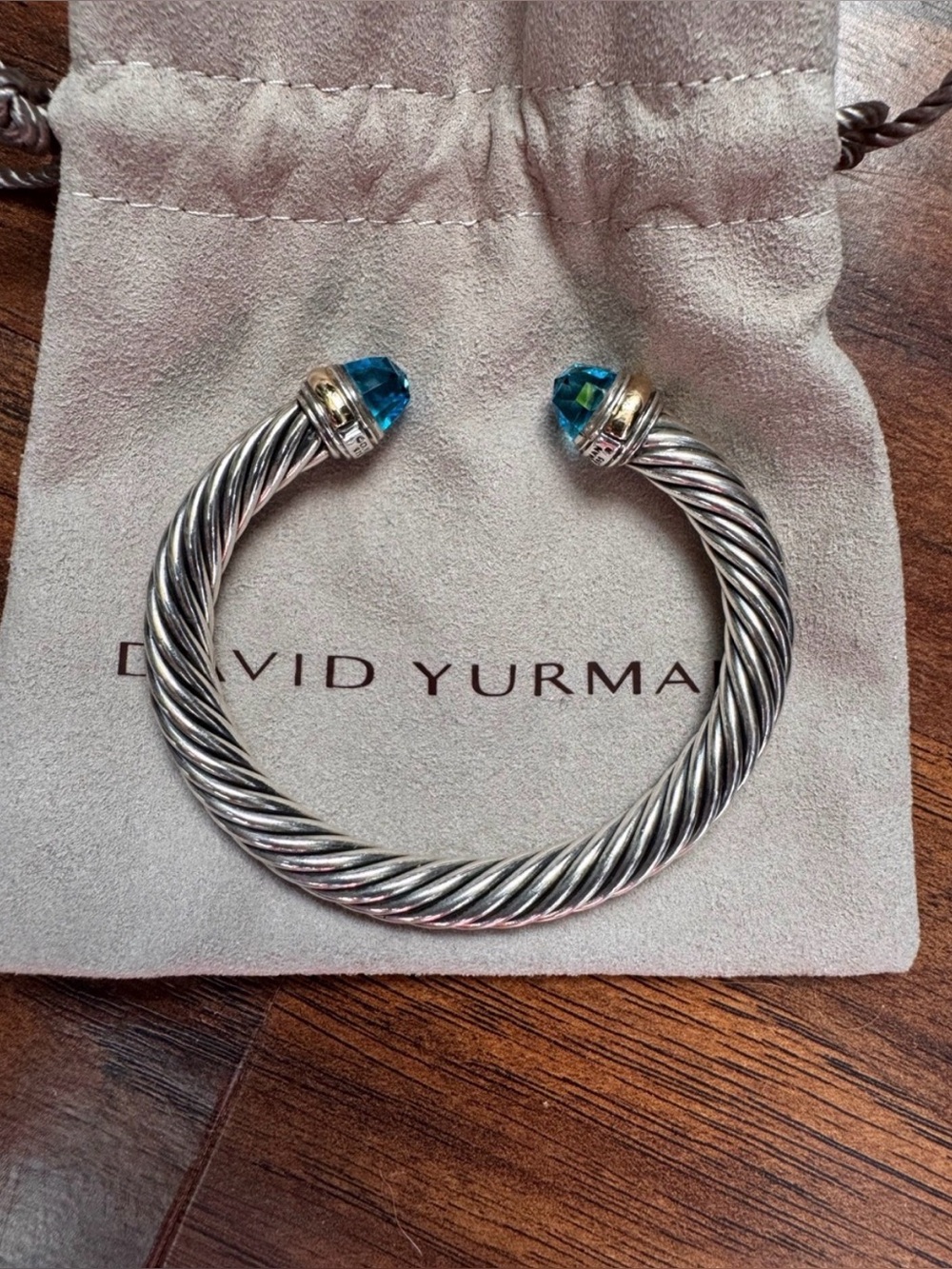 David Yurman Blue Topaz Cable Classics Cuff Bracelet 7mm Small
